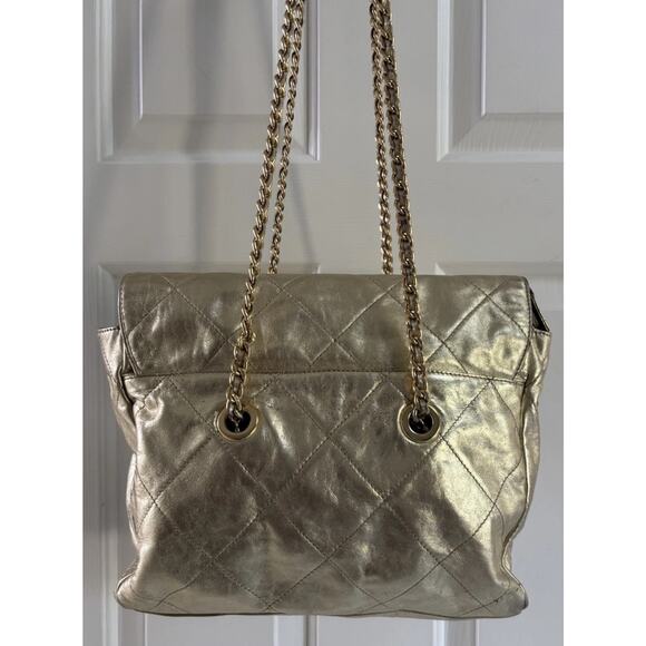 Vintage PRADA Metallic Gold Large Leather Quilted Double-Chain Strap Large - Picture 7 of 13